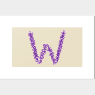 Lavender Letter W Hand Drawn in Watercolor and Ink Posters and Art